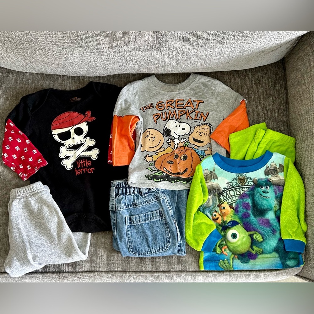 12m Halloween Great Pumpkin Outfit, Monsters Inc Pajamas, Pirate Terror Bundle🎃